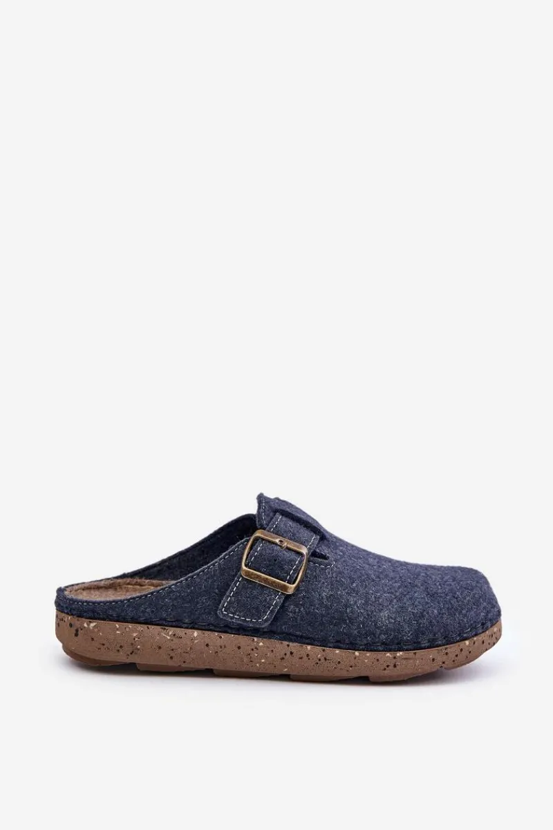 Hot INBLU Kapcie Męskie Z Klamrą Klapki Profilaktyczne MT000012 Granatowe Niebieski