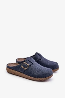 Hot INBLU Kapcie Męskie Z Klamrą Klapki Profilaktyczne MT000012 Granatowe Niebieski