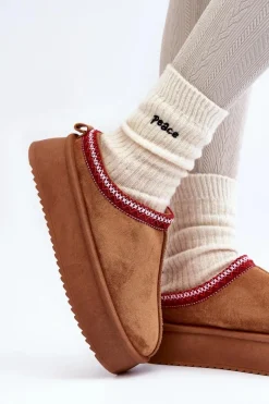 Śniegowce Damskie|Kapcie Klasyczne>Boto Kapcie Na Grubej Podeszwie Z Eko Zamszu Brązowe Sylva