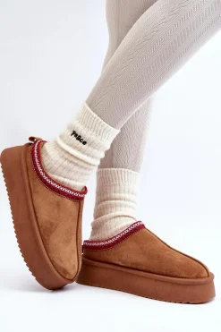 Śniegowce Damskie|Kapcie Klasyczne></noscript>Boto Kapcie Na Grubej Podeszwie Z Eko Zamszu Brązowe Sylva