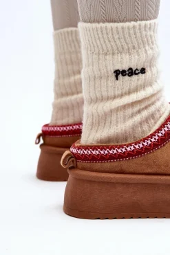 Śniegowce Damskie|Kapcie Klasyczne></noscript>Boto Kapcie Na Grubej Podeszwie Z Eko Zamszu Brązowe Sylva