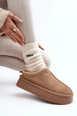 New Boto Kapcie Na Grubej Podeszwie Z Eko Zamszu Beżowe Sylva