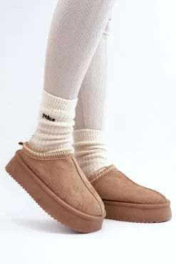 New Boto Kapcie Na Grubej Podeszwie Z Eko Zamszu Beżowe Sylva