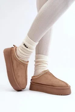 New Boto Kapcie Na Grubej Podeszwie Z Eko Zamszu Beżowe Sylva