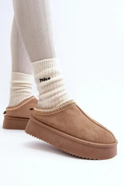 New Boto Kapcie Na Grubej Podeszwie Z Eko Zamszu Beżowe Sylva