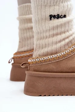 New Boto Kapcie Na Grubej Podeszwie Z Eko Zamszu Beżowe Sylva