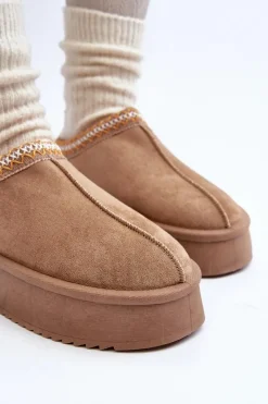 New Boto Kapcie Na Grubej Podeszwie Z Eko Zamszu Beżowe Sylva