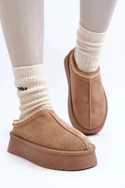 New Boto Kapcie Na Grubej Podeszwie Z Eko Zamszu Beżowe Sylva