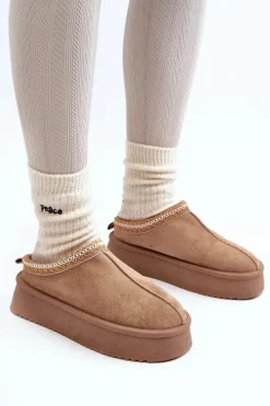 New Boto Kapcie Na Grubej Podeszwie Z Eko Zamszu Beżowe Sylva