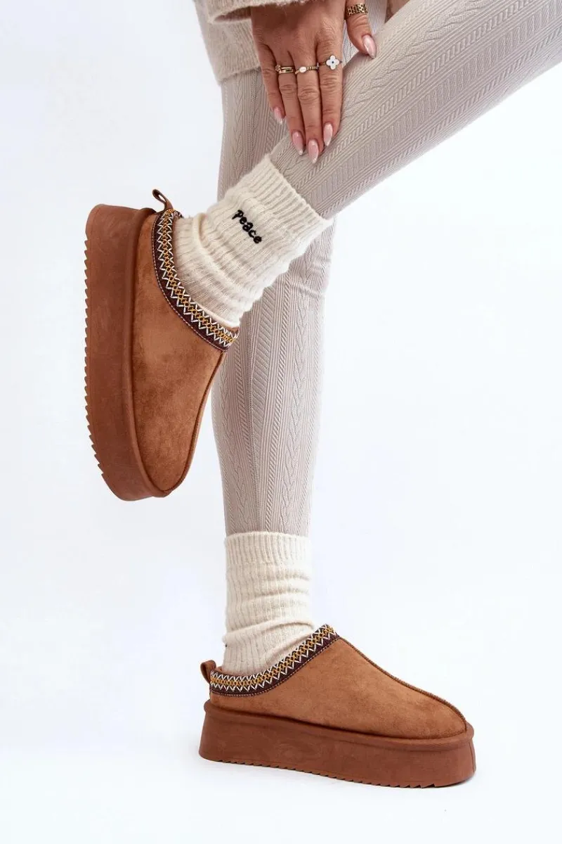 Kapcie Na Grubej Podeszwie Z Eko Zamszu Camel Sylva Damskie Śniegowce Damskie|Kapcie Klasyczne