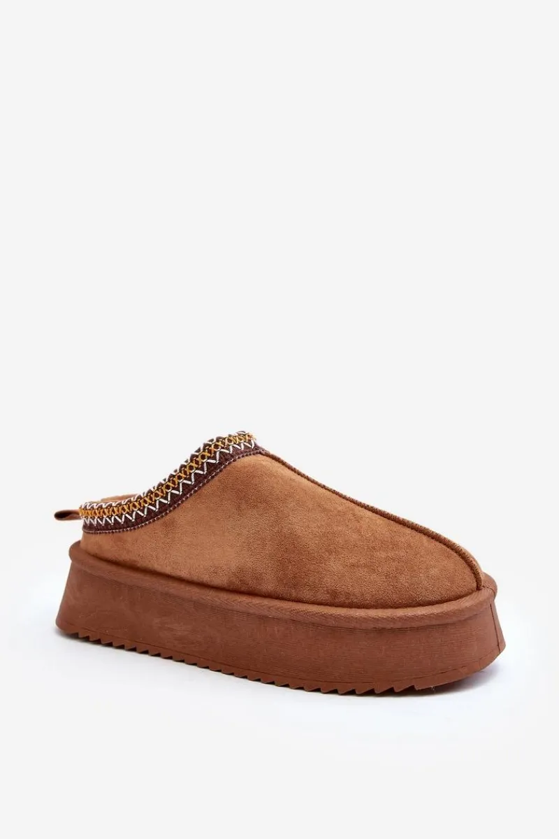 Kapcie Na Grubej Podeszwie Z Eko Zamszu Camel Sylva Damskie Śniegowce Damskie|Kapcie Klasyczne