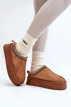 Kapcie Na Grubej Podeszwie Z Eko Zamszu Camel Sylva Damskie Śniegowce Damskie|Kapcie Klasyczne