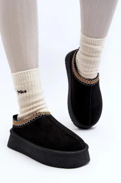 Outlet Boto Kapcie Na Grubej Podeszwie Z Eko Zamszu Czarne Sylva