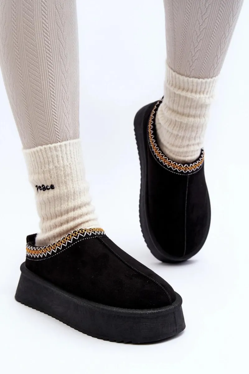 Outlet Boto Kapcie Na Grubej Podeszwie Z Eko Zamszu Czarne Sylva