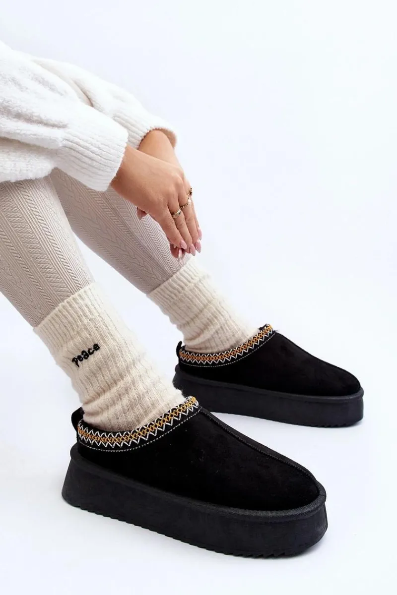 Outlet Boto Kapcie Na Grubej Podeszwie Z Eko Zamszu Czarne Sylva