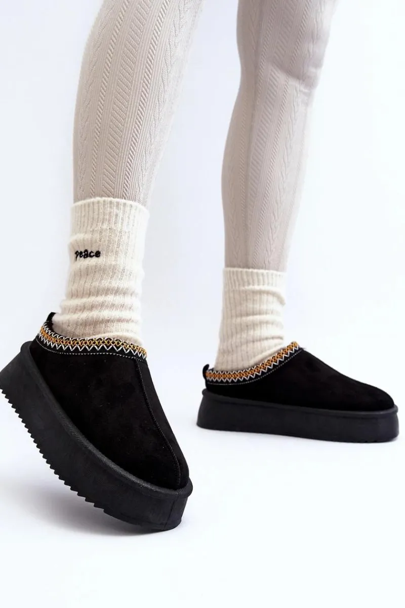 Outlet Boto Kapcie Na Grubej Podeszwie Z Eko Zamszu Czarne Sylva