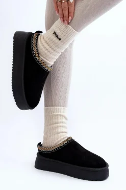 Outlet Boto Kapcie Na Grubej Podeszwie Z Eko Zamszu Czarne Sylva