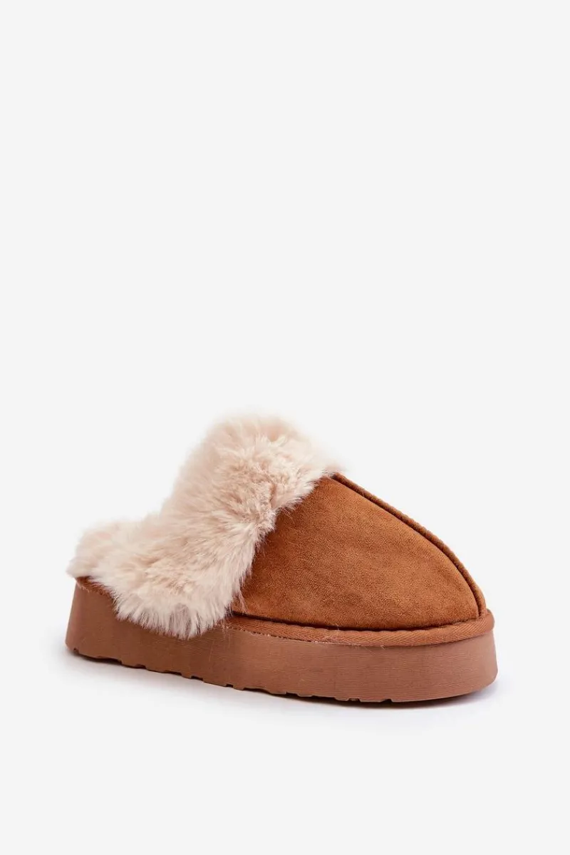 Discount Boto Kapcie Śniegowce Damskie Na Grubej Podeszwie Z Futerkiem Camel Doriola Brązowy