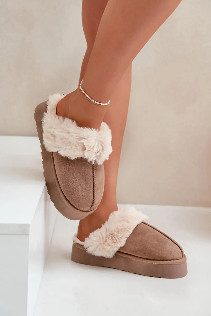 Discount Kapcie Śniegowce Damskie Na Grubej Podeszwie Z Futerkiem Ciemnobeżowe Doriola Damskie Śniegowce Damskie|Kapcie Klasyczne