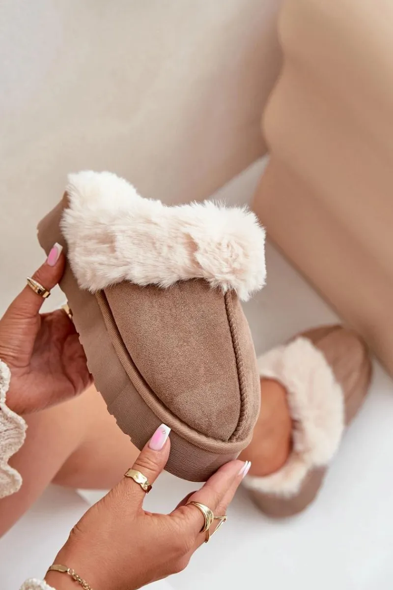 Discount Kapcie Śniegowce Damskie Na Grubej Podeszwie Z Futerkiem Ciemnobeżowe Doriola Damskie Śniegowce Damskie|Kapcie Klasyczne