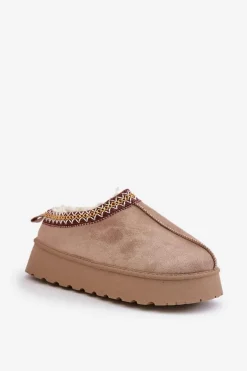 Best Kapcie Śniegowce Na Platformie Z Haftem Ciemnobeżowe Tamilda Damskie Śniegowce Damskie|Kapcie Klasyczne