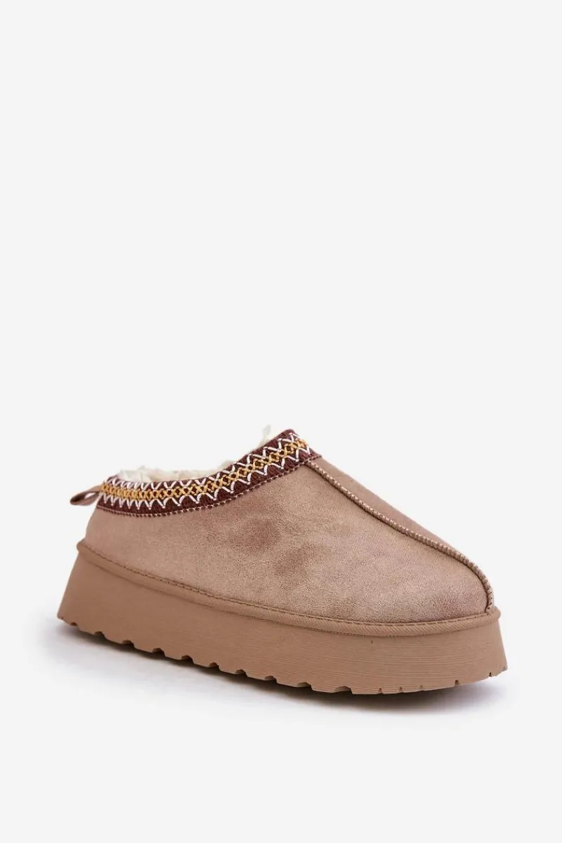 Best Kapcie Śniegowce Na Platformie Z Haftem Ciemnobeżowe Tamilda Damskie Śniegowce Damskie|Kapcie Klasyczne