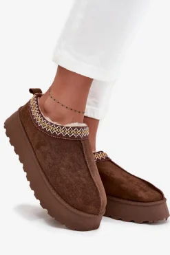 Discount Boto Kapcie Śniegowce Na Platformie Z Haftem Brązowe Tamilda