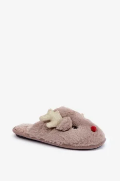 Discount Boto Kapcie Świąteczne Z Motywem Renifera Futrzane Ciemnobeżowe Asielle Beżowy