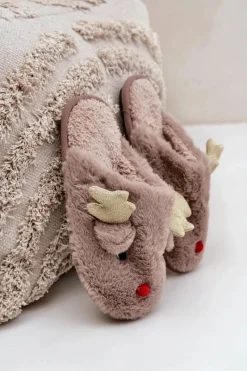 Discount Boto Kapcie Świąteczne Z Motywem Renifera Futrzane Ciemnobeżowe Asielle Beżowy