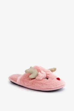 Hot Kapcie Świąteczne Z Motywem Renifera Futrzane Różowe Asielle Damskie Kapcie Klasyczne