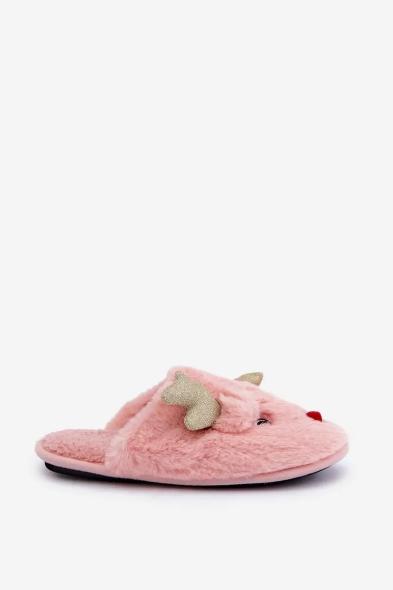 Hot Kapcie Świąteczne Z Motywem Renifera Futrzane Różowe Asielle Damskie Kapcie Klasyczne