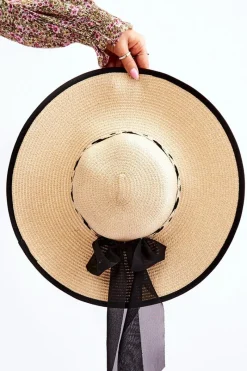 Clearance Kapelusz Z Modną Kokardą Jasnobeżowy Okrycia Głowy