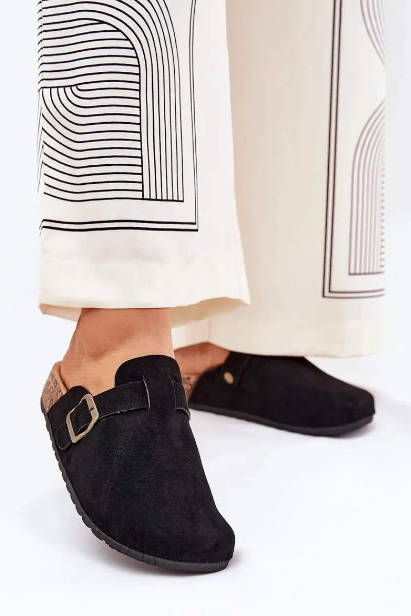 Outlet Boto Klapki Chodaki Damskie i Na Platformie Z Klamrą Czarne Selio Czarny