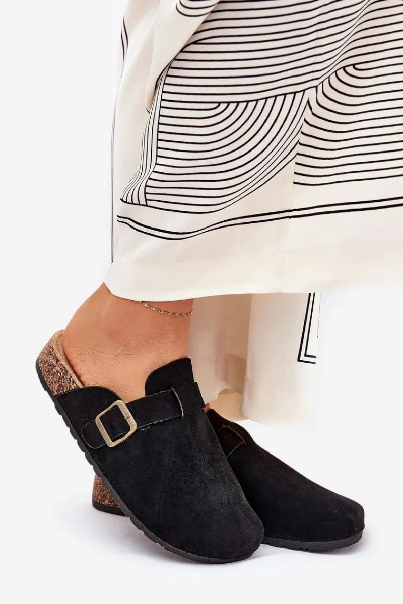 Outlet Boto Klapki Chodaki Damskie i Na Platformie Z Klamrą Czarne Selio Czarny