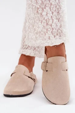 Klapki Chodaki Damskie i Na Korkowej Platformie Z Klamrą Jasnobeżowe Klarae Damskie Klapki Korkowe|Klapki Na Platformie