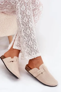 Klapki Chodaki Damskie i Na Korkowej Platformie Z Klamrą Jasnobeżowe Klarae Damskie Klapki Korkowe|Klapki Na Platformie