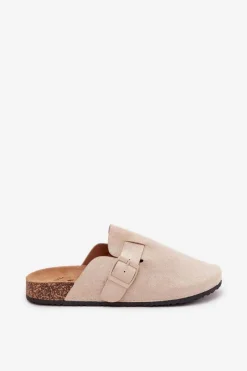 Klapki Chodaki Damskie i Na Korkowej Platformie Z Klamrą Jasnobeżowe Klarae Damskie Klapki Korkowe|Klapki Na Platformie