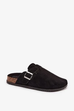 Hot Big Star Shoes Klapki Chodaki Damskie Na Korkowej Platformie Srebrna Klamra Big Star SS274736 Czarne Czarny