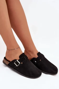 Hot Big Star Shoes Klapki Chodaki Damskie Na Korkowej Platformie Srebrna Klamra Big Star SS274736 Czarne Czarny