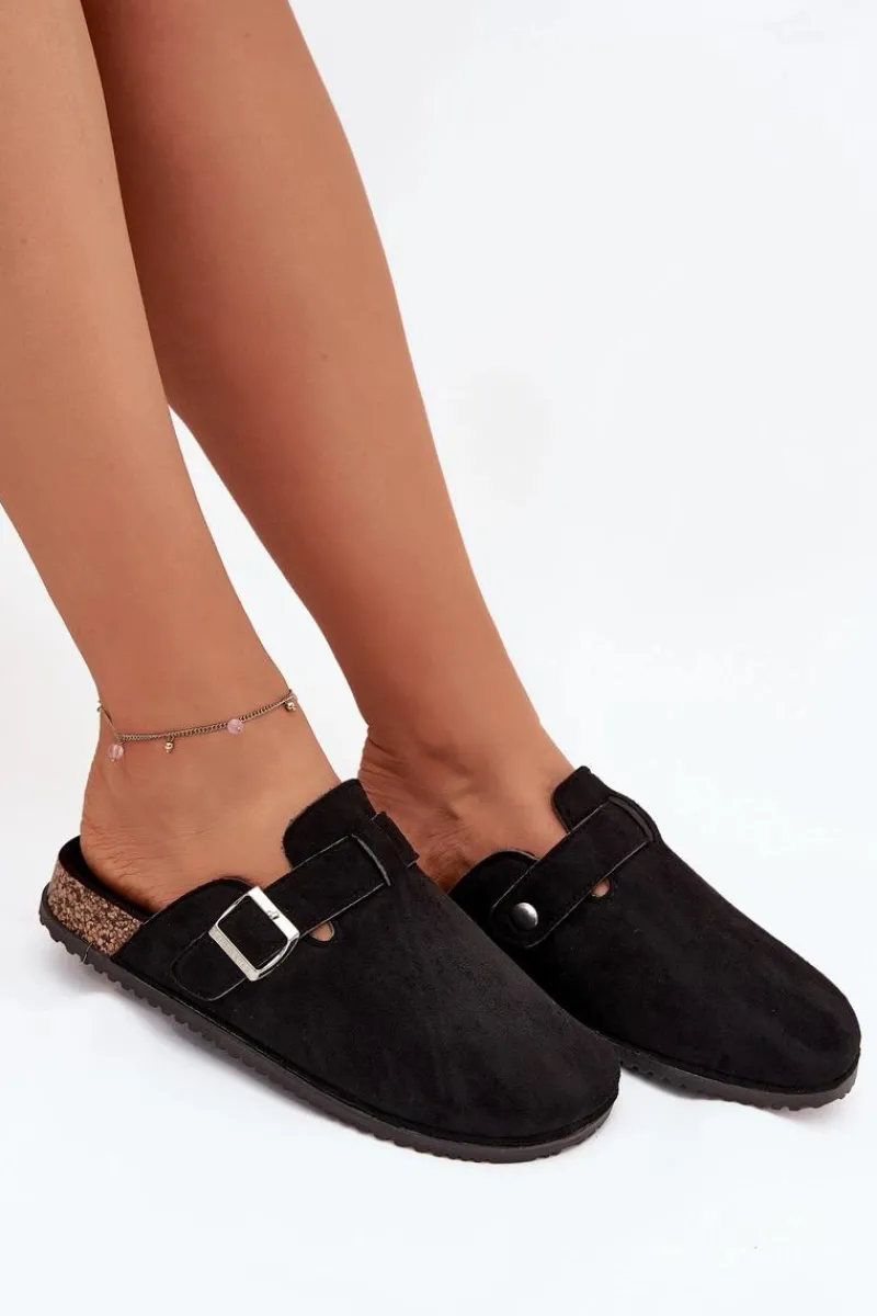 Hot Big Star Shoes Klapki Chodaki Damskie Na Korkowej Platformie Srebrna Klamra Big Star SS274736 Czarne Czarny