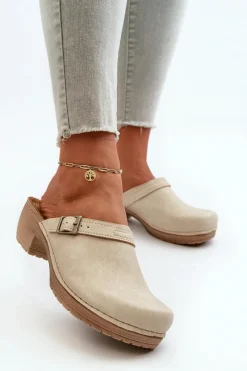 New Klapki Chodaki Damskie Na Niskim Obcasie BL000004 Beżowe Damskie Klapki Na Obcasie|Klapki Damskie Klasyczne