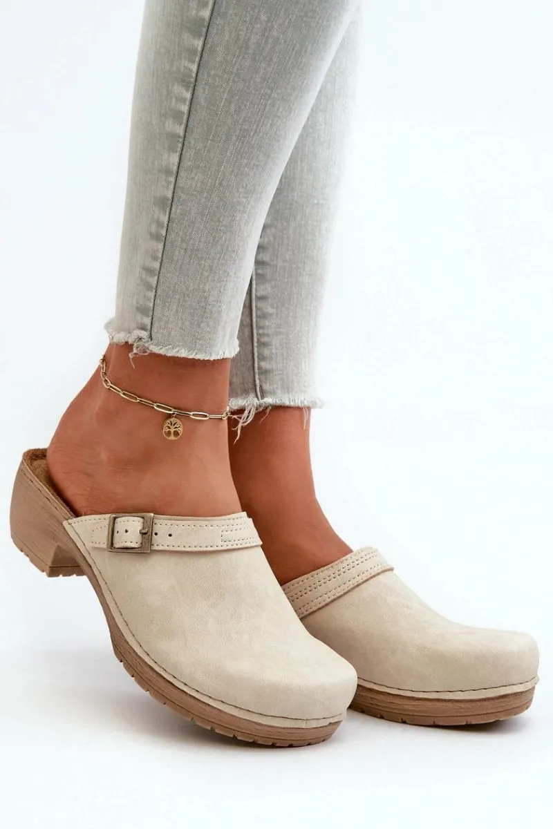 New Klapki Chodaki Damskie Na Niskim Obcasie BL000004 Beżowe Damskie Klapki Na Obcasie|Klapki Damskie Klasyczne