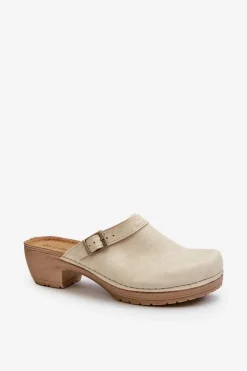 New Klapki Chodaki Damskie Na Niskim Obcasie BL000004 Beżowe Damskie Klapki Na Obcasie|Klapki Damskie Klasyczne