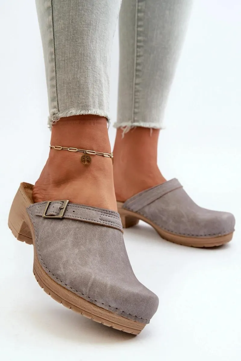 Hot INBLU Klapki Chodaki Damskie Na Niskim Obcasie BL000004 Szare