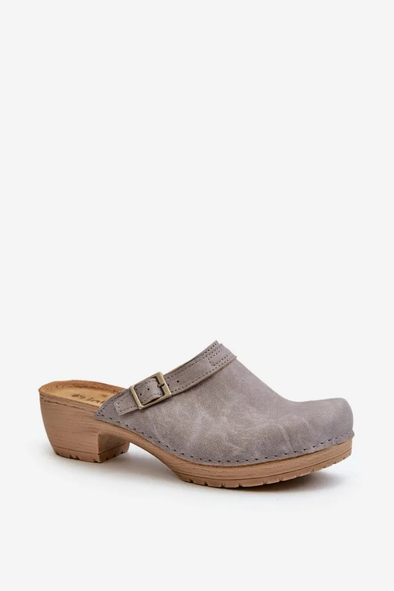 Hot INBLU Klapki Chodaki Damskie Na Niskim Obcasie BL000004 Szare