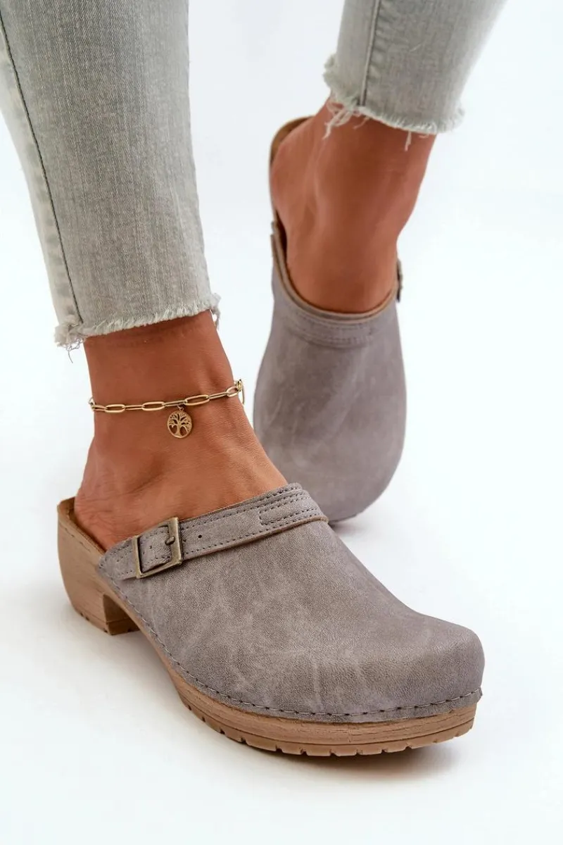 Hot INBLU Klapki Chodaki Damskie Na Niskim Obcasie BL000004 Szare