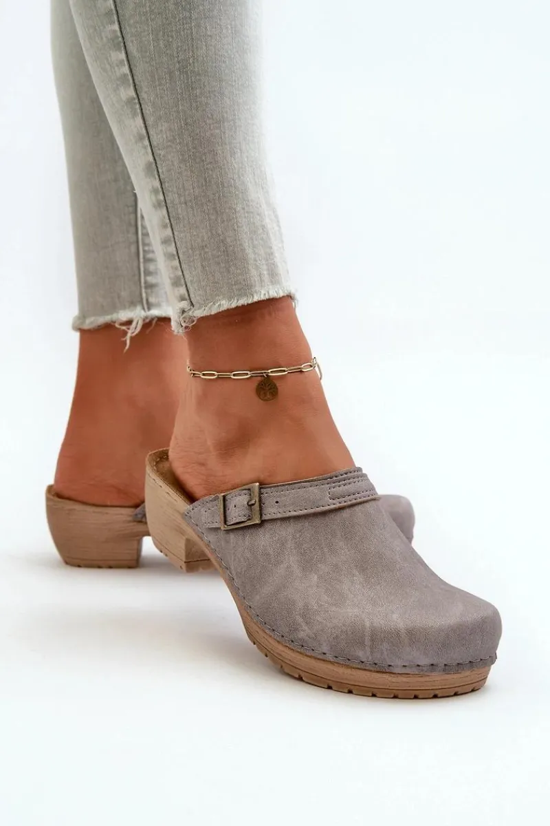 Hot INBLU Klapki Chodaki Damskie Na Niskim Obcasie BL000004 Szare