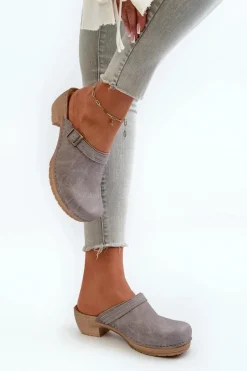 Hot INBLU Klapki Chodaki Damskie Na Niskim Obcasie BL000004 Szare