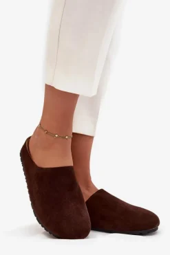 Clearance Boto Klapki Chodaki Damskie Na Platformie Czekoladowe Sylviane Brązowy