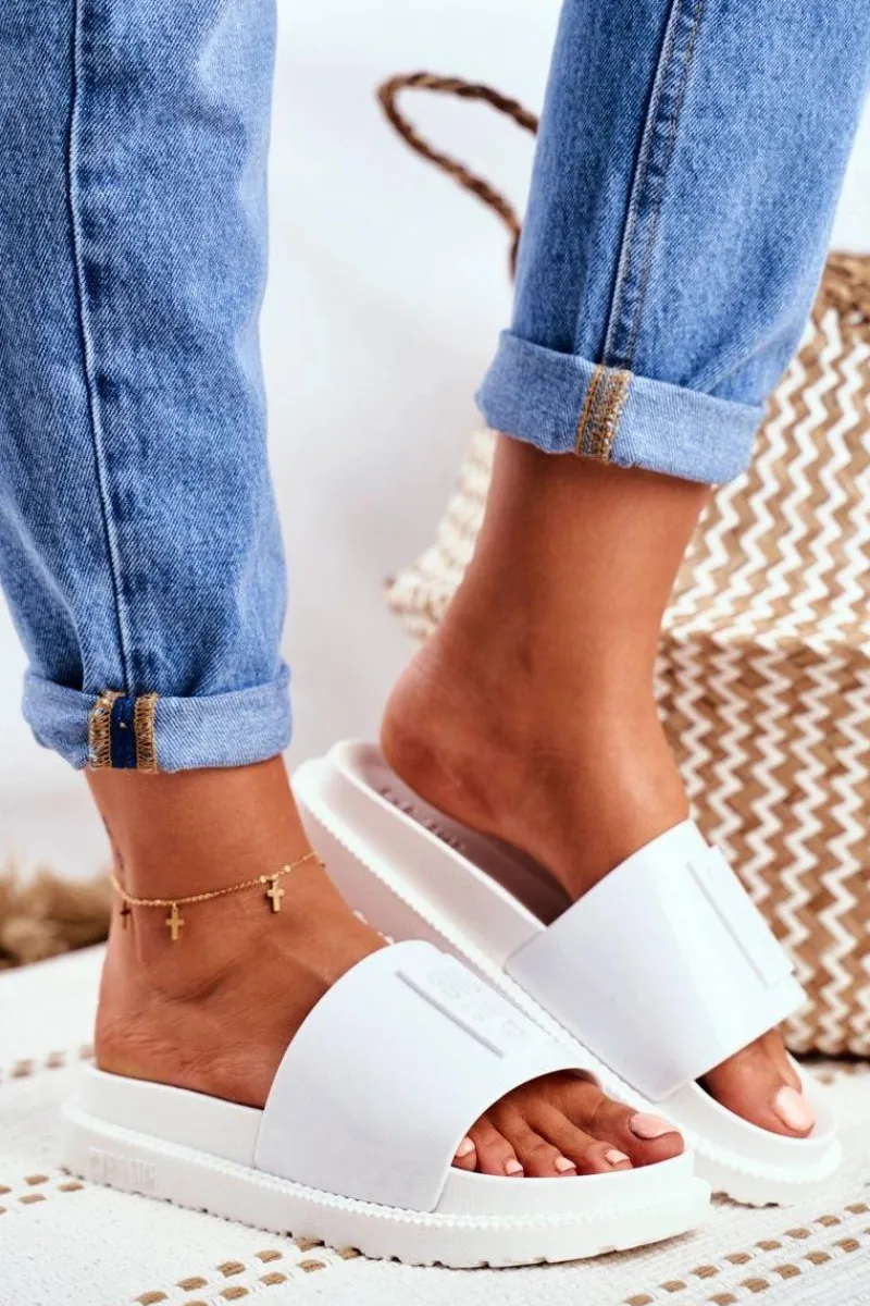 Klapki Sportowe|Klapki Damskie Big Star>Big Star Shoes Klapki Damskie Big Star na Platformie Białe FF274812